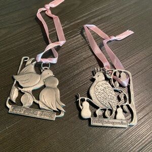 Pewter Partridge and Dove Ornaments (Set of 2)